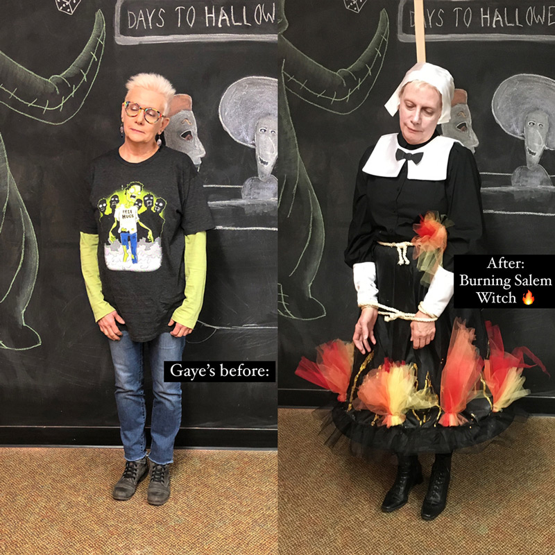 Gaye's Halloween Costume - A burning Salem witch!